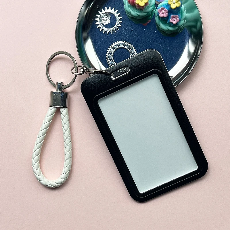 1PC Keychain Sliding Card Cover ID Name Badge Holder Pass Bus Work Card Cover Chest Pocket Students Card Holder Badge