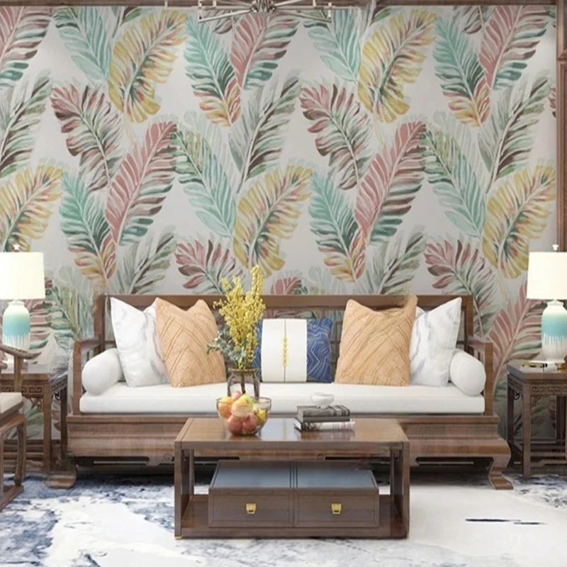 

Custom Leaf Pattern Wall Mural - Hand Painted Modern Wallpaper for Living Room Bedroom Decoration Home Office Background