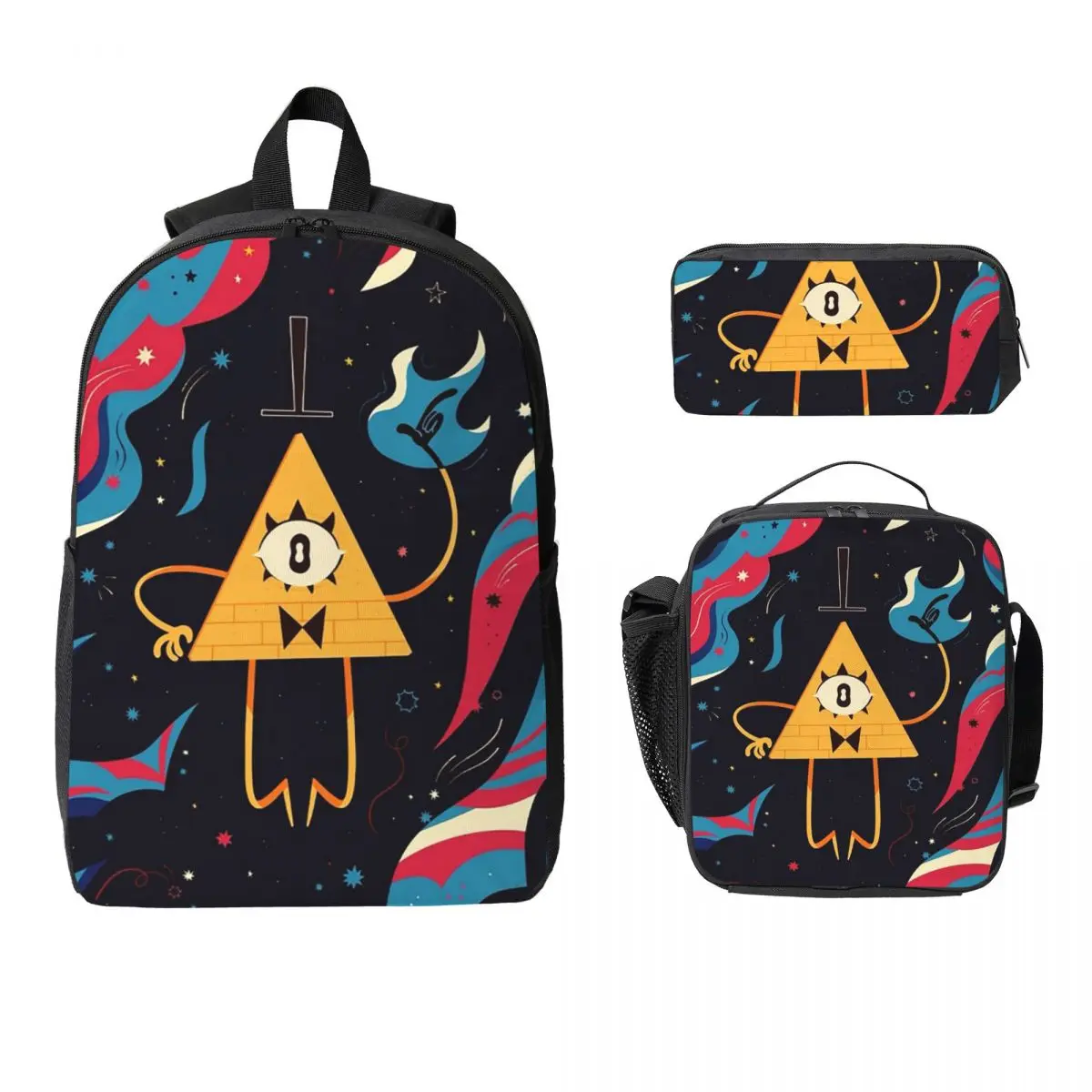Cartoon Gravitys Falls Backpack Boys Girls BookBag School Bag Computer Shoulder Bags 3ps Insulated Lunch Bag Pencil Case