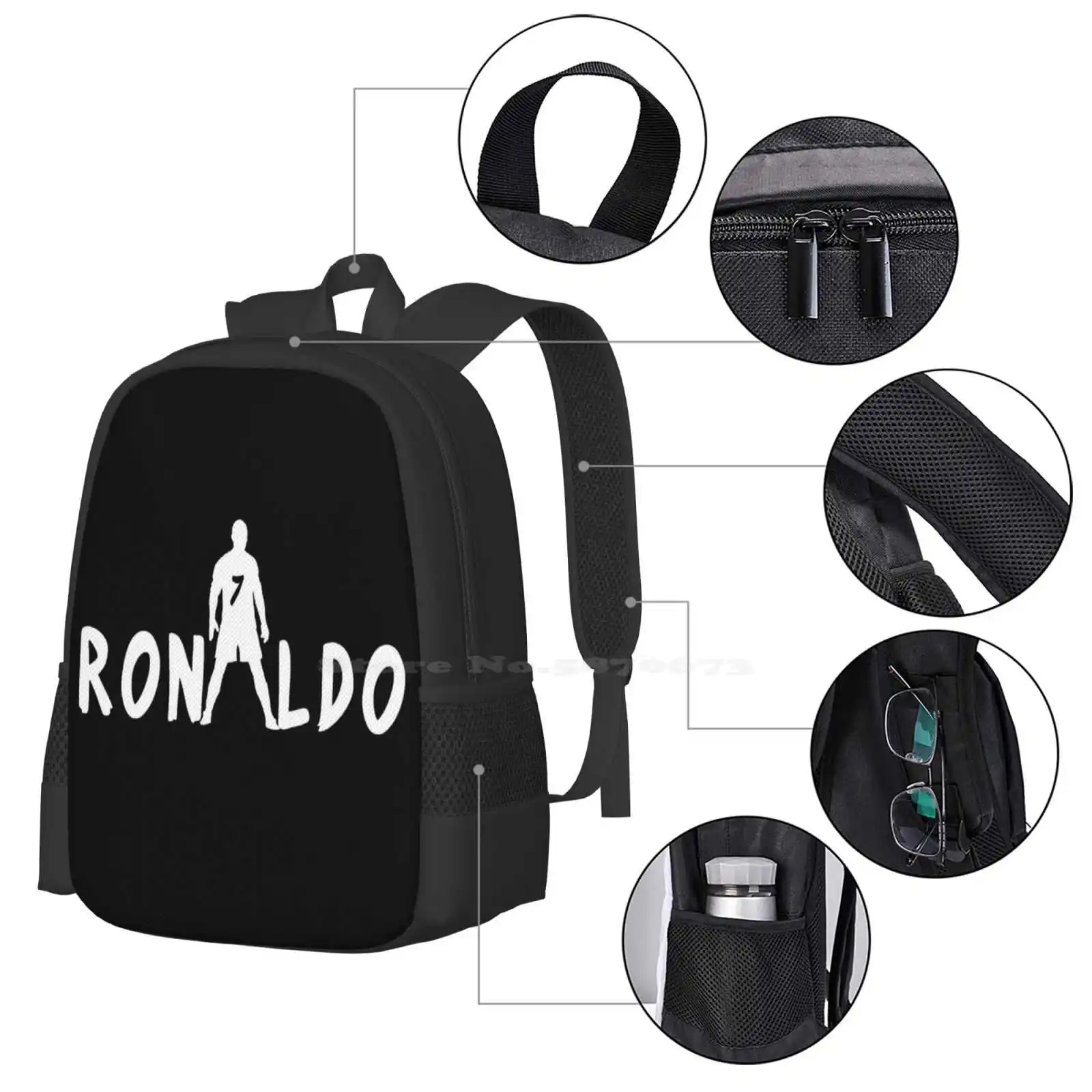 Ronaldo Large Capacity School Backpack Laptop Bags Real Madrid Portugal Freekick Spain Footballer Player Award Winger Superfly