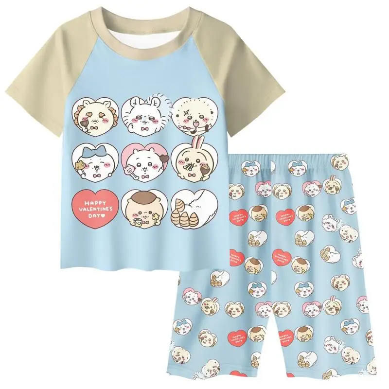 

Kawaii Chiikawa Kids Pajamas Set Hachiware Rakko Usagi Momonga Anime Summer Unisex Homewear Cute Nightwear Cartoon Holiday Gift