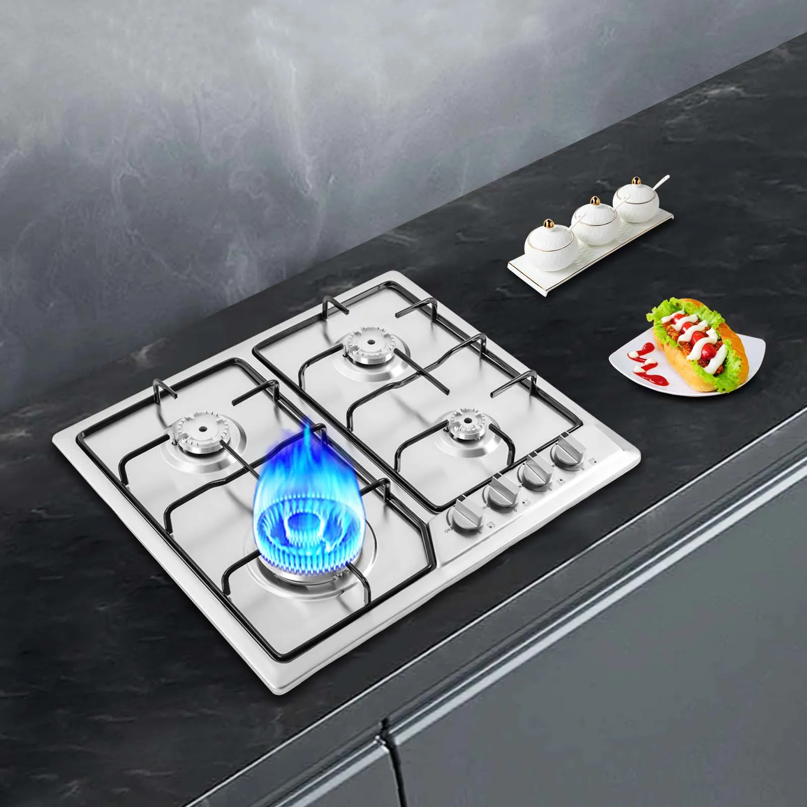 

Built-in 4 Burner Gas Cooktop Stainless Steel Natural Gas Stove Thermocouple Safety Anti-Slip Grates for Household Commercial