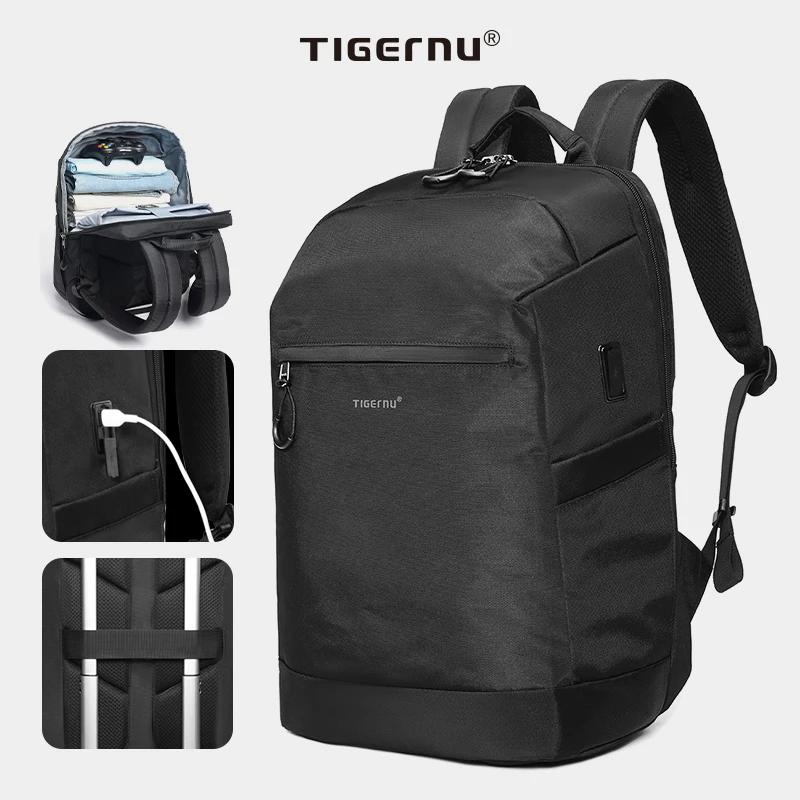 Tigernu Men's Backpack Large Capacity Travel Backpack Fashion Water Repellent USB Port School Backpack Bag Schoolbag Knapsack