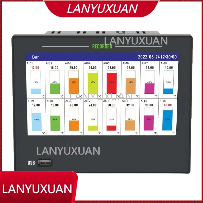 32 Channel Touch Screen Data Logger Controller RS485 Modbus USB for Voltage Temperature and Flow Data Logging test Instrument