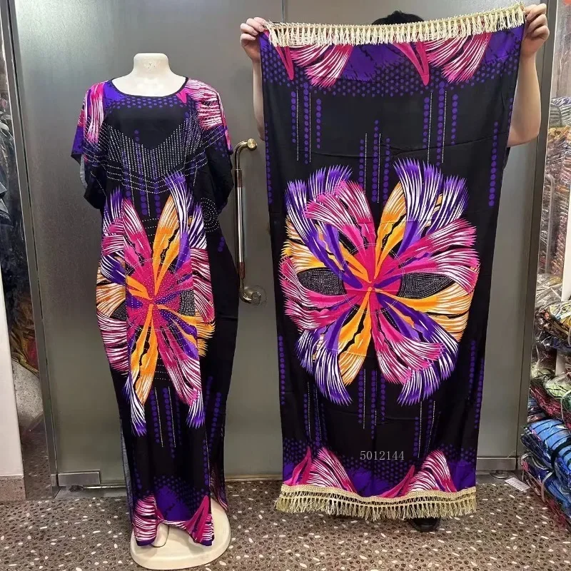 

Женское этническое свободное платье Bubu с бриллиантами, большой шарф с кисточками, модное африканское хлопковое платье с принтом, новинка 2025 года, хит продаж