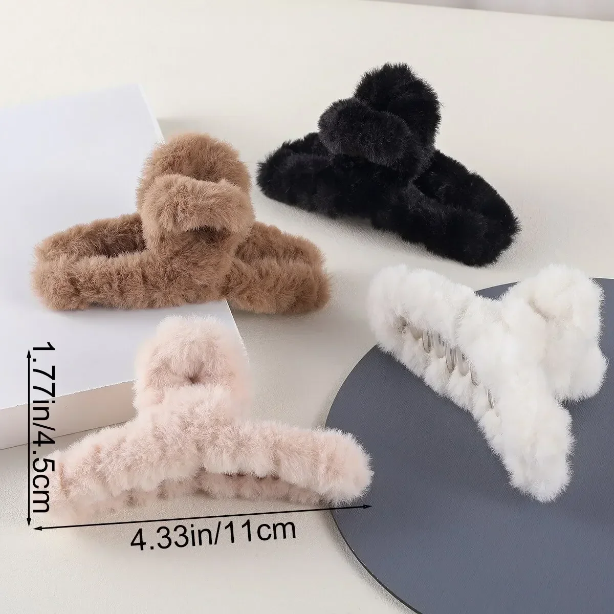 4Pcs/Set Plush Hair Claw Elegant Acrylic Hairpins Faux Fur Hair Clip Barrette Crab Headwear for Women Girls Hair Accessories