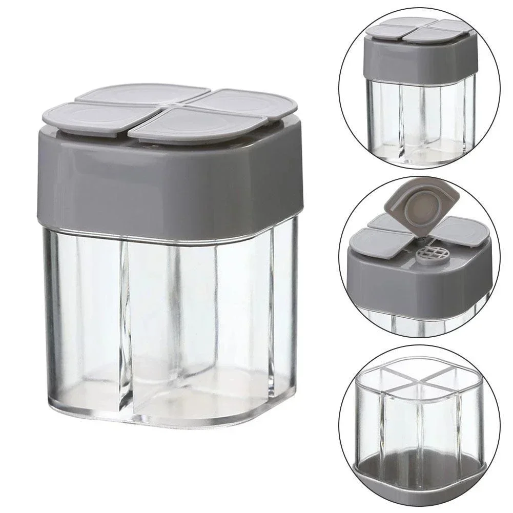 4 in 1 camping seasoning jar with lid transparent spice dispenser 4 compartment outdoor cooking barbecue salt and pepper shaker