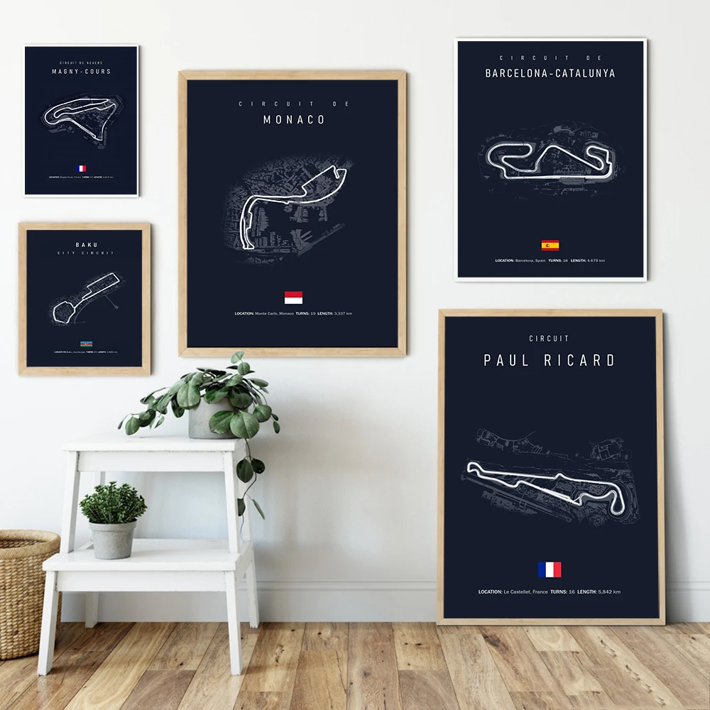 F1 حلبة المشارك Inpu جزيرة خيريز كاتالونيا Sepang دائرة السيرك الدولية قماش اللوحة جدار صورة الفنان ديكور المنزل