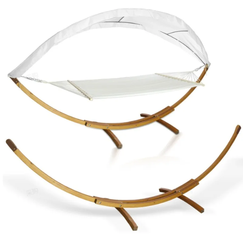 

2026 Wooden Arc Hammock With Canopy Single Bed With Modern Curved Stand For Patio Backyard, Comfortable Polyester Fabric