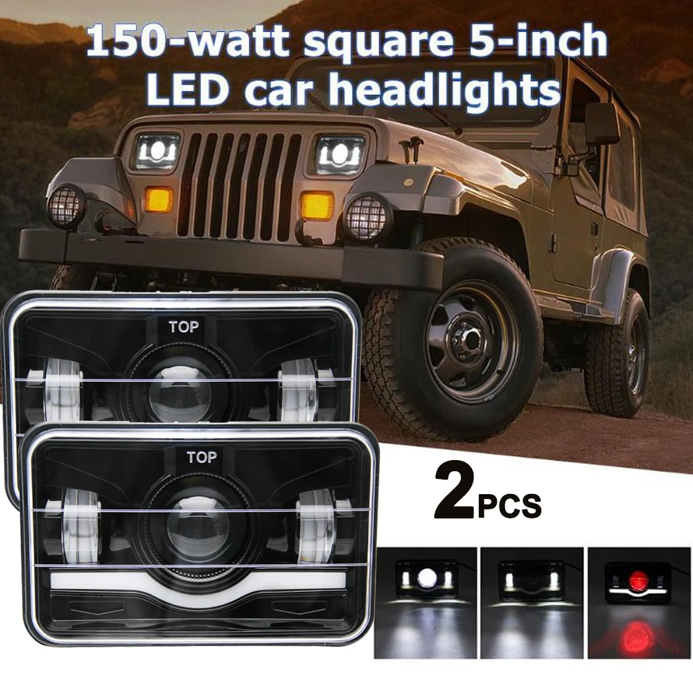 

5 inch 4x6 Led Headlights,DRL Turn Signal Hi/Low Sealed Beam Compatible with American Motors ForBuick Cadillac Chevrolet Ford Mu