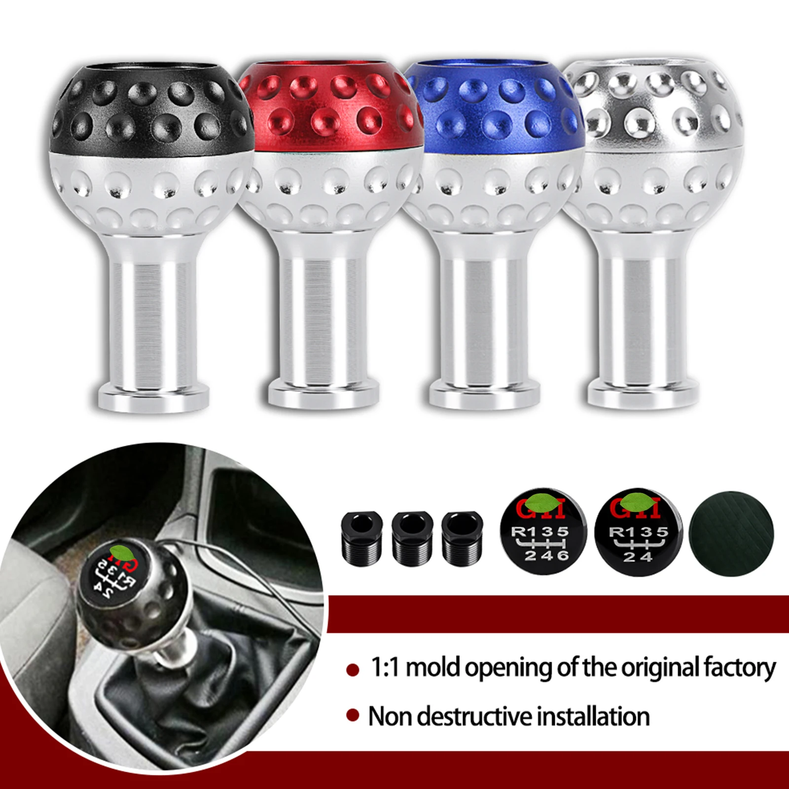 5 Speed Universal Gear Shift Knob Aluminum 6 Speed Trans Stick Head Knob With 3 Adapters For VW Scirocco for Jetta Golf