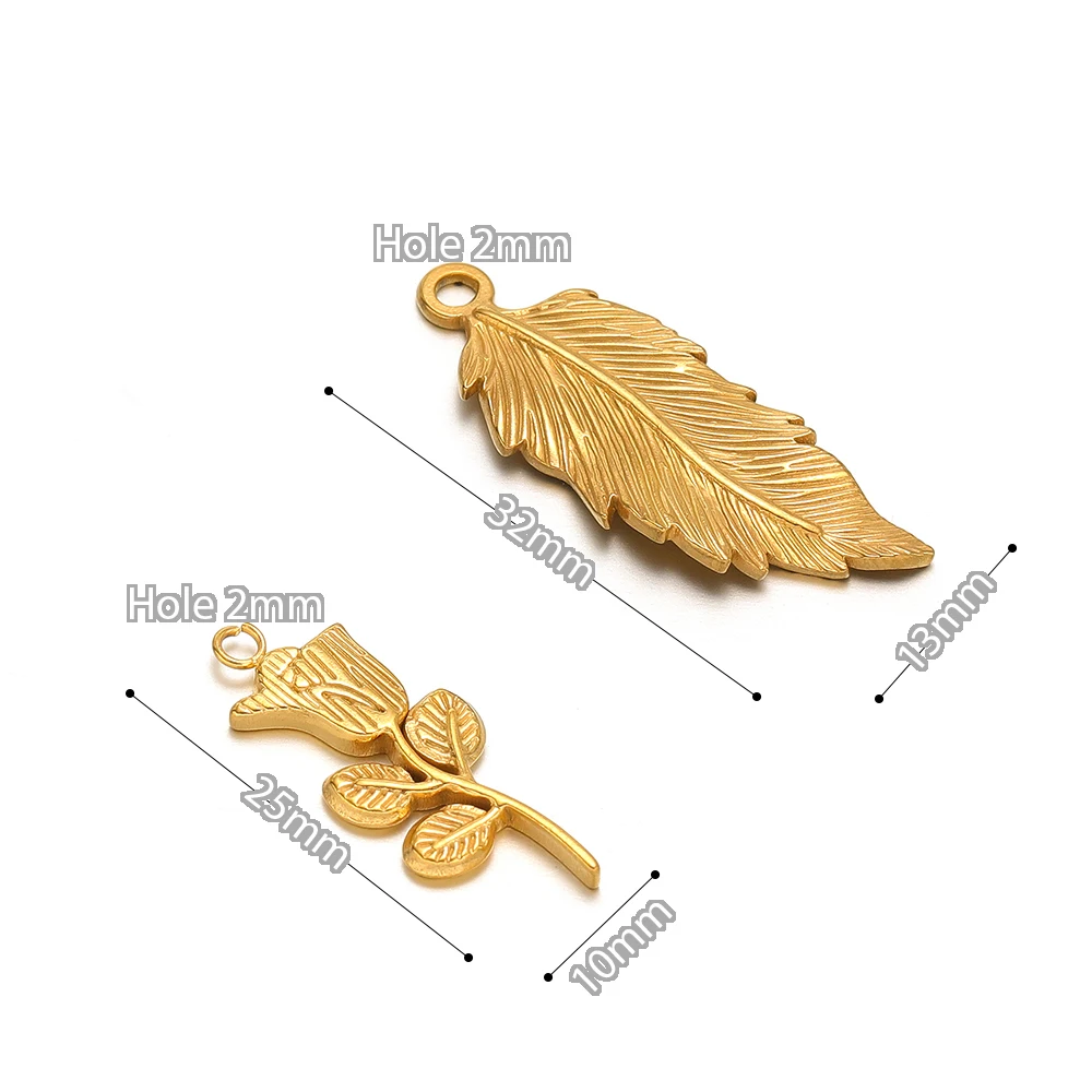 5 Stück Edelstahl Gold Rosen-Blüten-Blätter Anhänger für DIY Schmuck Damen Halskette Armband Ohrringe Herstellung – Detail 3