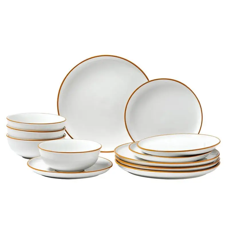 

Dinnerware Set, Service for 4 (12 PCS), Round Plates and Bowls Sets, Scratch Resistant Ceramic Dinner Ware, Dishwasher and Microwave Suitable Kitchen Dish, for Dessert Salad Soup Pasta, White