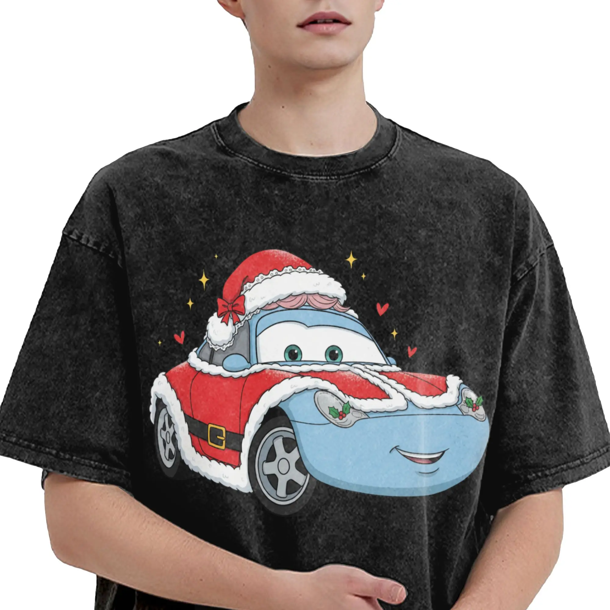 غسلها تي شيرت البرق ماكوين سيارات عيد الميلاد خمر تي شيرت الشارع الشهير 100% القطن الجرافيك المطبوعة تيز للرجال والنساء
