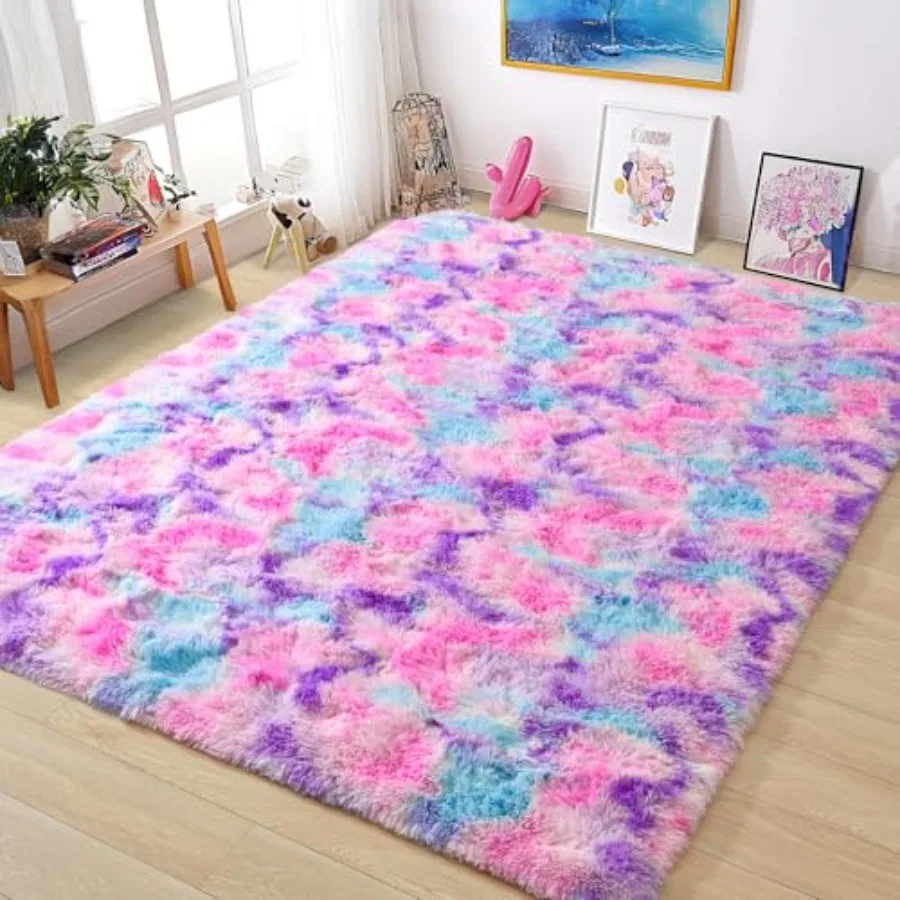 

Soft Rainbow Rug for Girls Room 6x9 Feet Cute Fluffy Girls Bedroom Area Rug Shaggy Princess Rug Colorful Carpet for Teens Toddl