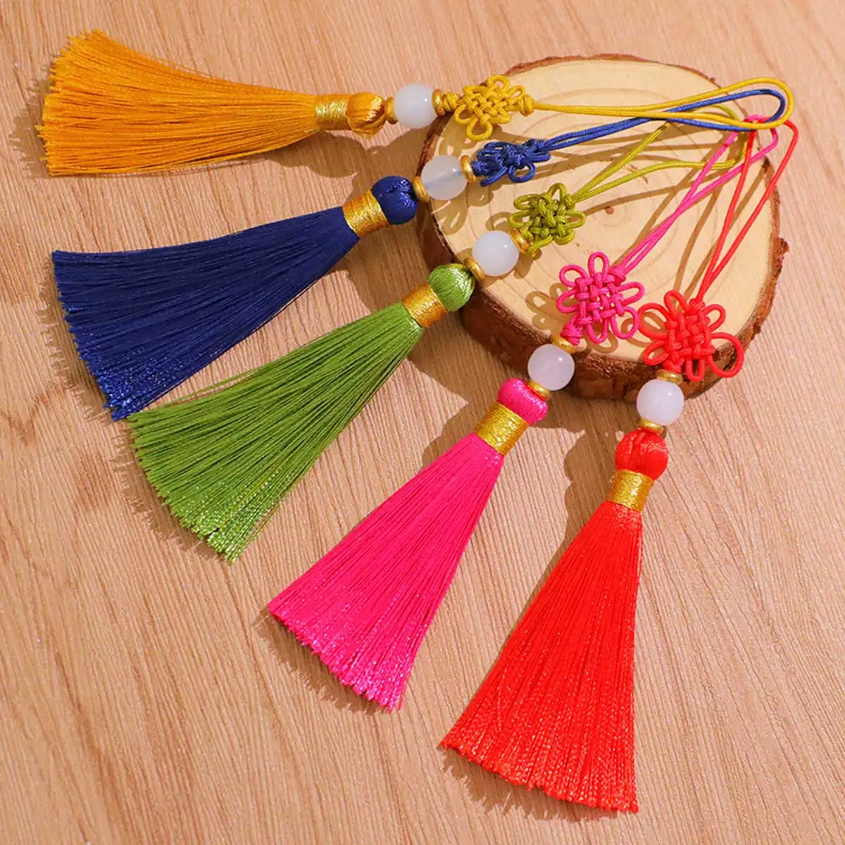 100PCS Handmade Tassels 6.5cm Beading Charm Chinese Knot Jewelry Accessories Decoration for Gift Mobile Phone Lanyard Key Ring