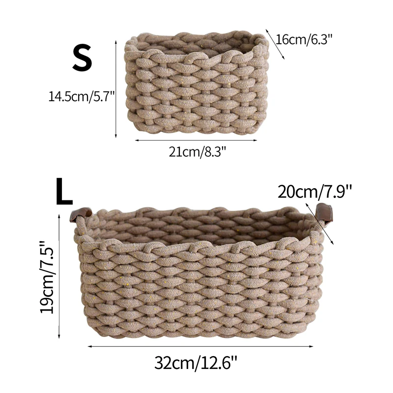 Hand-woven Storage Baskets Cotton Rope Weaving Box Sundries Cosmetic Organizer Desktop Storages Basket Panier Rangement