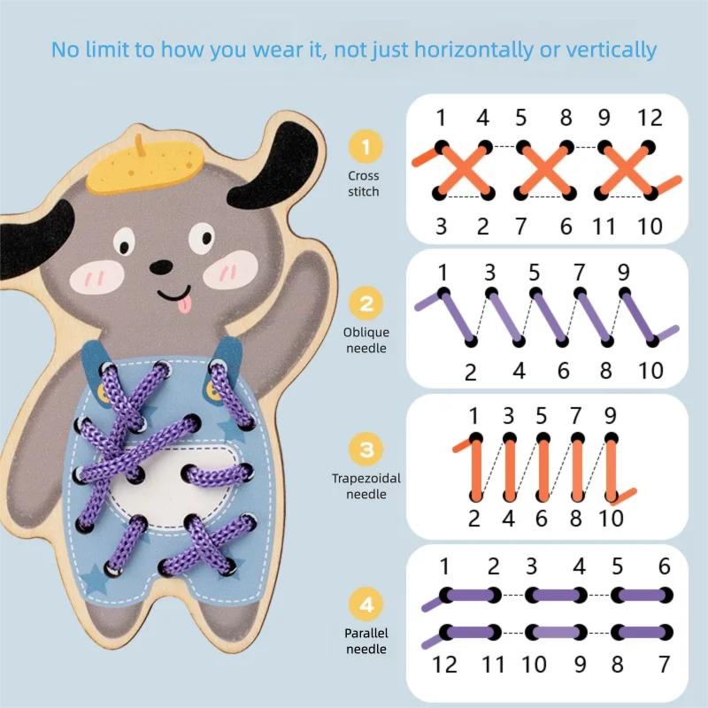 Threading Rope and Beading Board Educational Toys for Young Children to Exercise Baby's Finger Fine Motor Training Teaching Aids