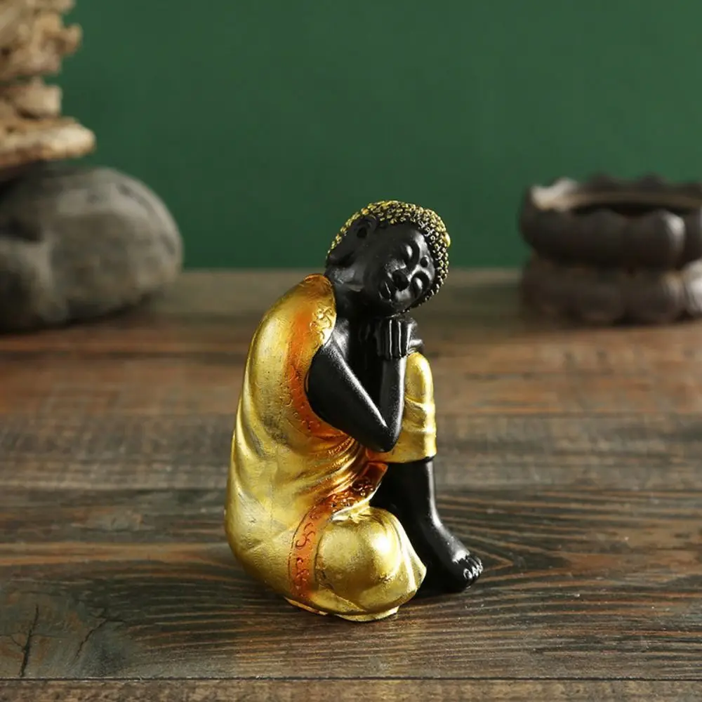 Anti-oxidation Indian Buddha Sculpture Easy to Clean Meditation Buddhism Figurine Handmade Little Monks Ornaments Desktop