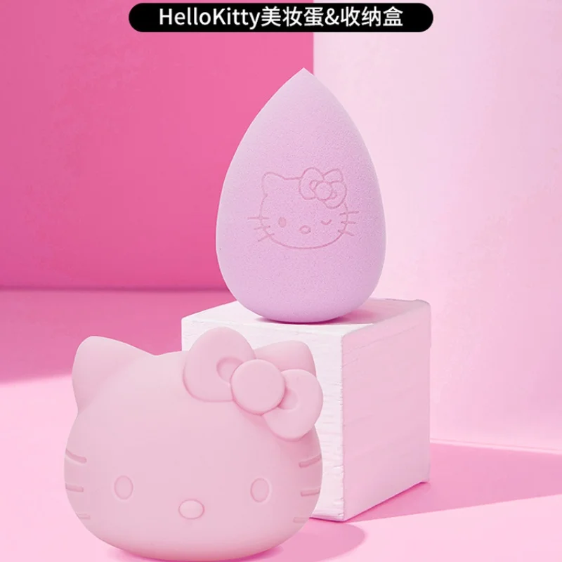 Hello Kitty Makeup Sponge Dual-Use For Wet And Dry Smooth And Non-Absorbent Soft & Skin-Friendly With Dustproof Silicone Storage