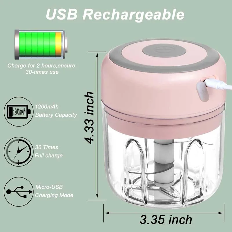 250/100mL Mini Electric Garlic Chopper Powerful Garlic Mincer USB Charging Ginger Garlic Onion Meat Masher Crusher Chopper