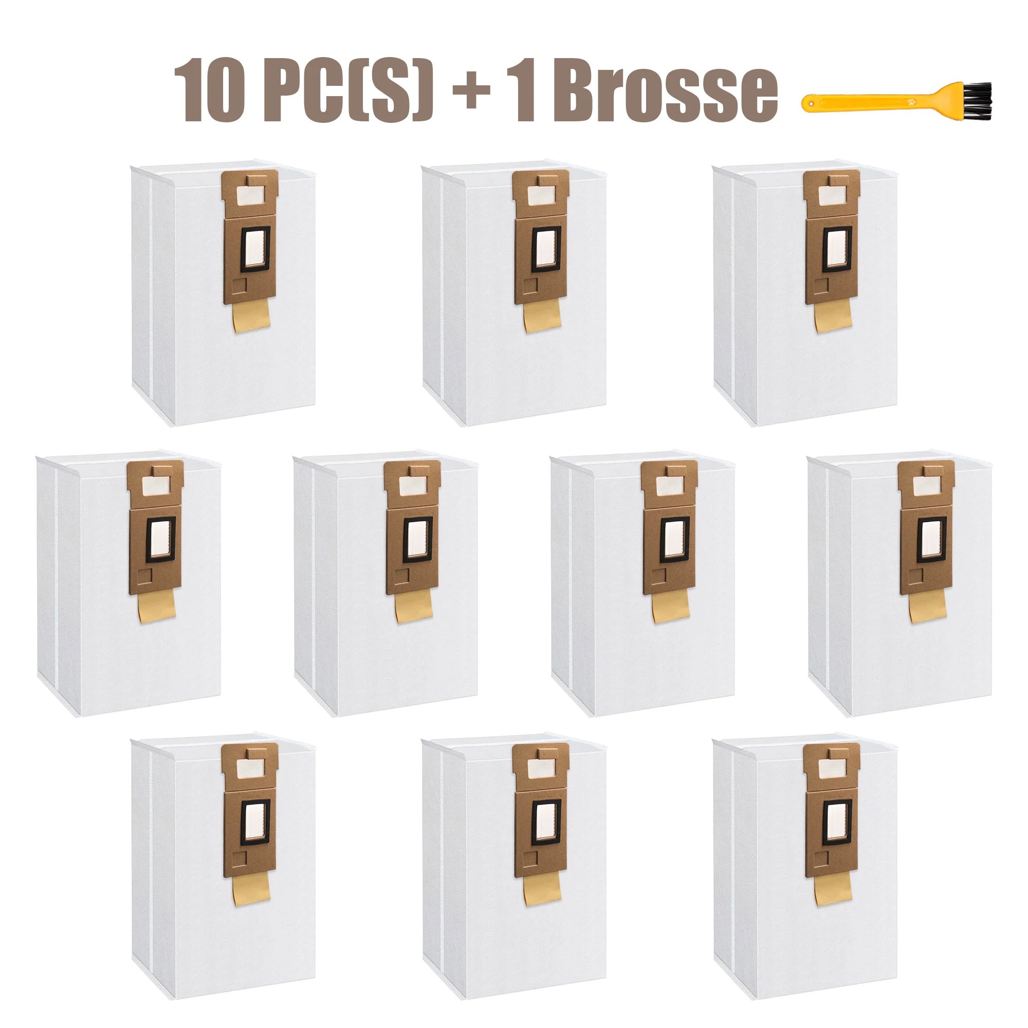 10 sacs à poussière + 1 brosse pour aspirateur Roborock S7, S7 +, T7S Plus, S70, S75, S7 MaxV Plus, station d'accueil à vide automatique k, grand sac 3L
