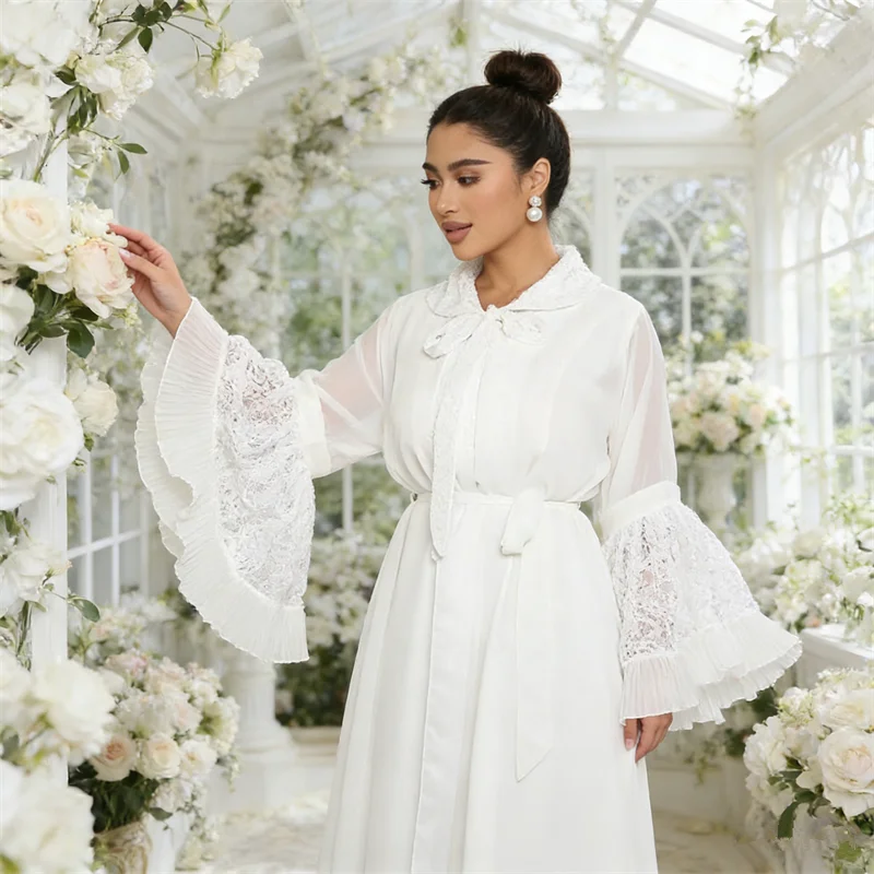 

Ramadan Muslim Dress Women Lace Flare Sleeve Party Gown Dubai Abaya Turkey Kaftan Eid Djellaba Islam Jalabiya Vestidos Djellaba