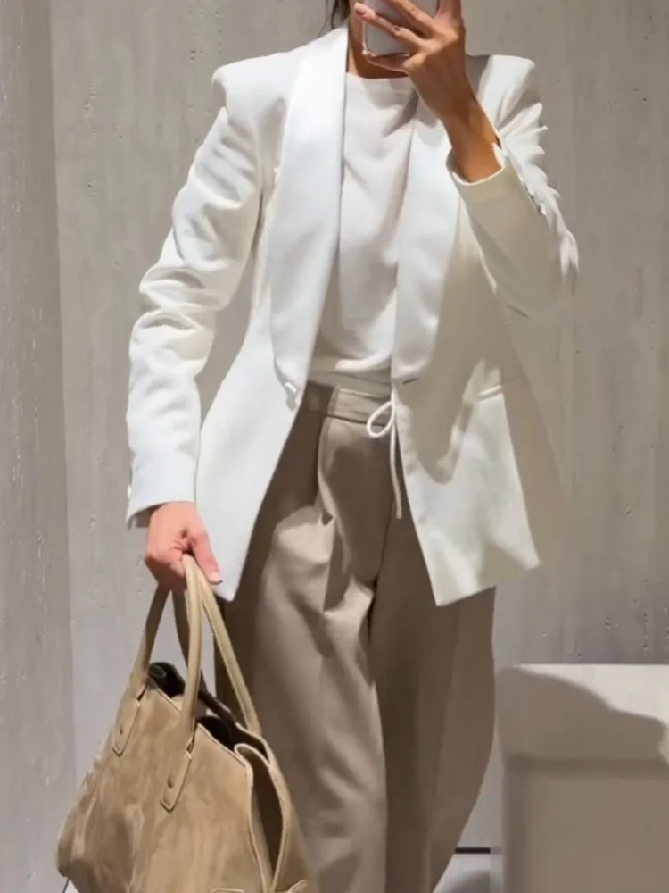 

Женский модный ретро-костюм: пиджак с одной пуговицей и длинными рукавами + брюки с высокой талией на молнии, весенний однотонный комплект из 2 предметов