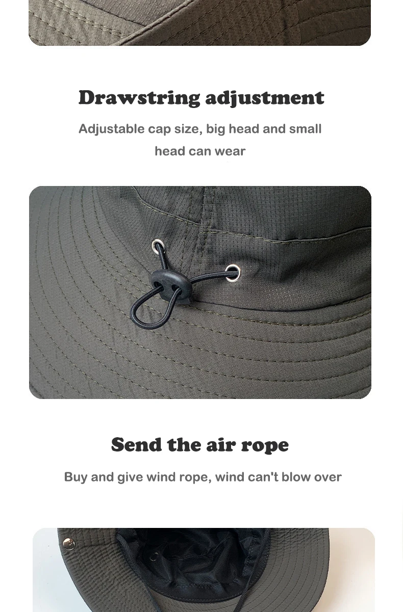 Unisex-Sonnenhut für Outdoor-Angeln, Wandern, Jagd, UV-Schutz, atmungsaktiv, faltbar, verstellbarer Kinnriemen, breite Krempe, Boonie-Hut – Detail 4