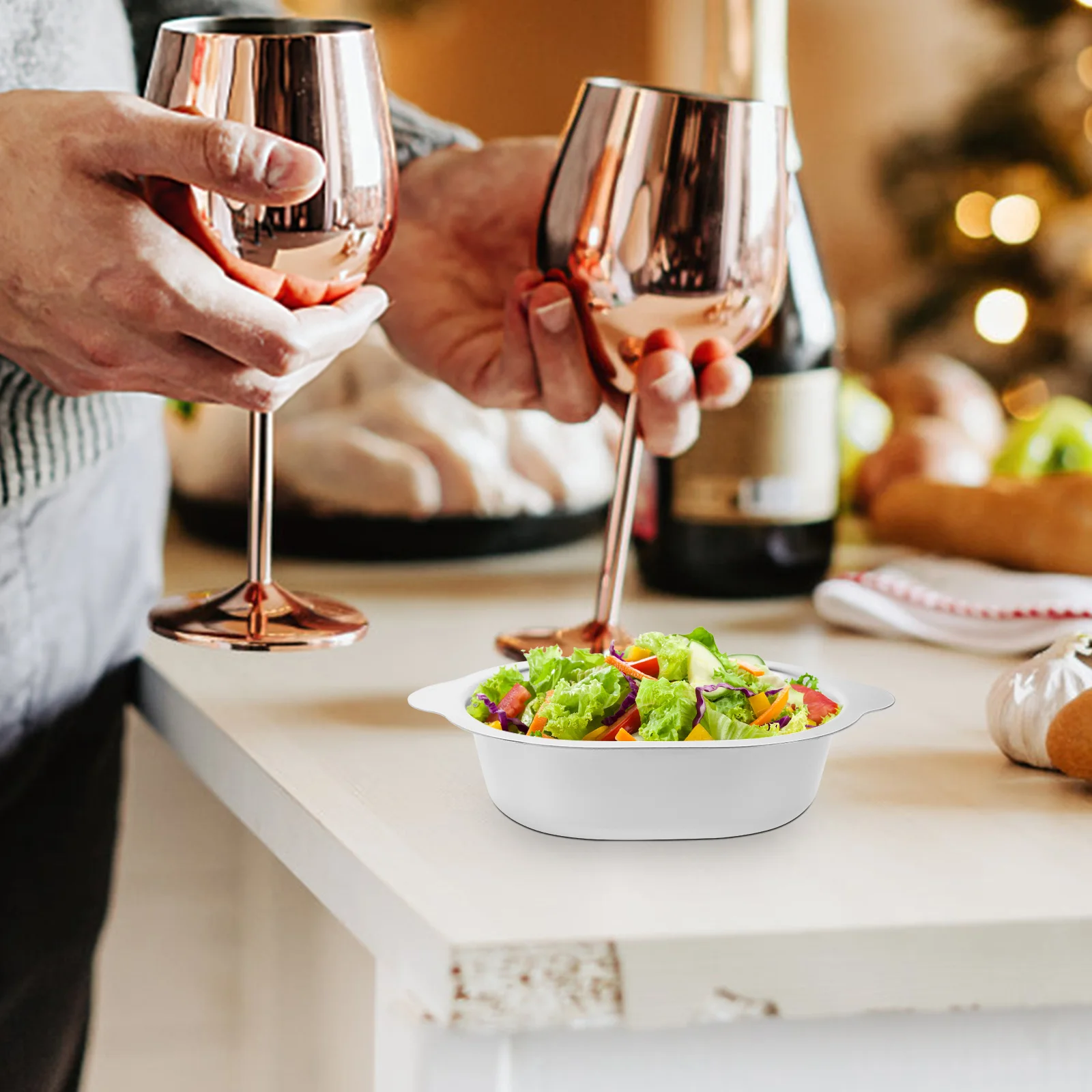 Olla de acero inoxidable de 21Cm, tazón de sopa ovalado para inducción de fideos, olla para freír, utensilios de cocina, sartén, Paella plateada, 1 Uds.