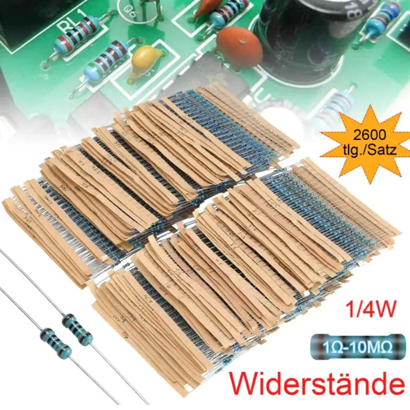2600PCS/LOT 130 Values 1/4W 0.25W 1% Metal Film Resistors Assorted Pack Kit Set Lot Resistors Assortment Kits Fixed Resistor