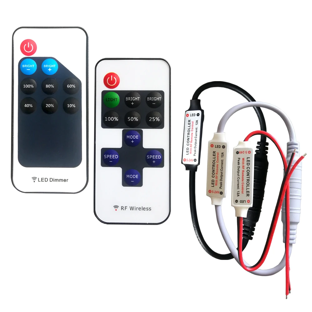 

5-24V Led Dimmer Controller Mini 9Key 11Key RF Wireless Remote For Single Color Light Strip SMD 5050 3528 5730 3014 DC 2Pin Wire