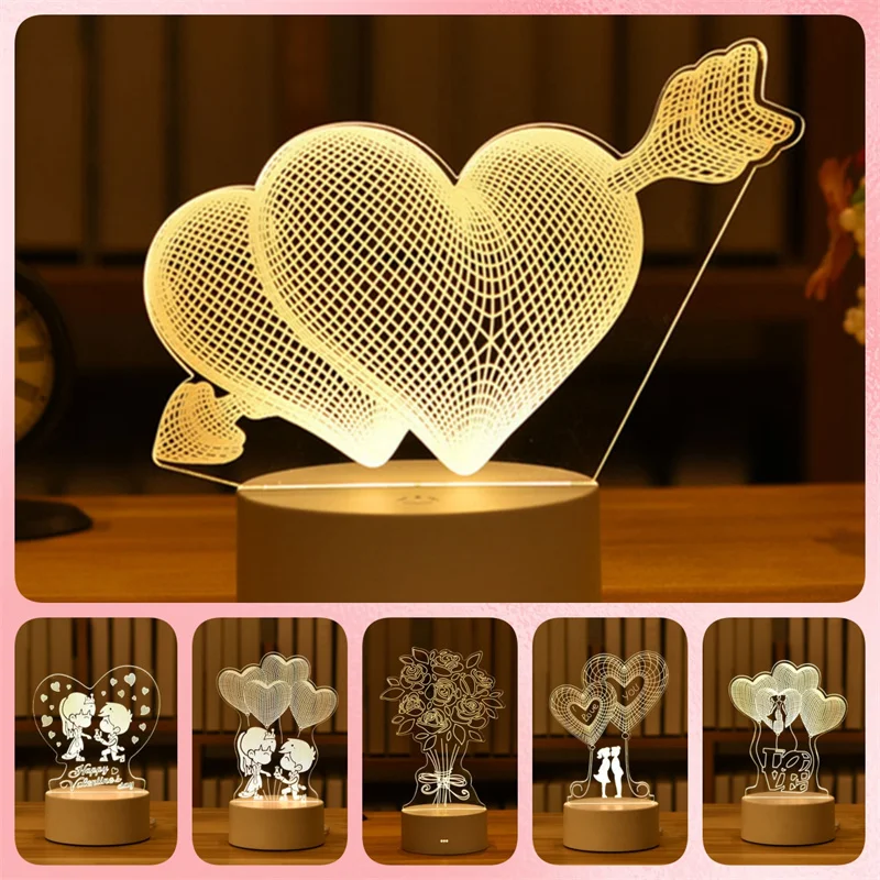 Romantic 3D Acrylic Led Night Light for Birthday Valentine\'s Day Bridesmaid Gift Party Wedding Favors for Guests Boyfriend Gifts