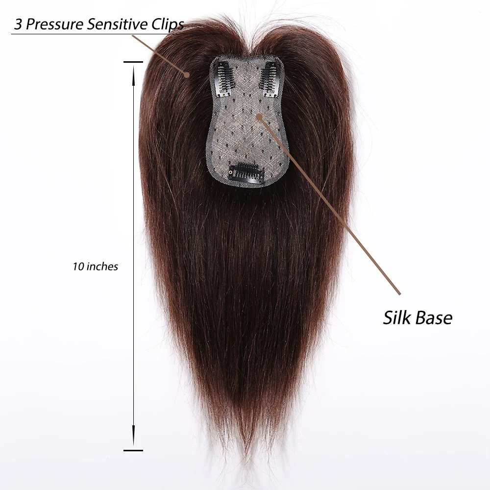 Poni Udara Coklat Alami 10 Inci Klip Puncak Rambut Manusia Dasar Sutra Di Atas Potongan Rambut untuk Wanita 100% Ekstensi Rambut Lurus Remy