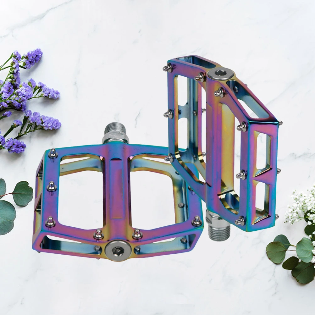 1Pair Durable Aluminum Alloy Pedals Anti Slip Spikes Colorful Stylish Easy Install Road Mountain Bikes Pedal Platform Pedal