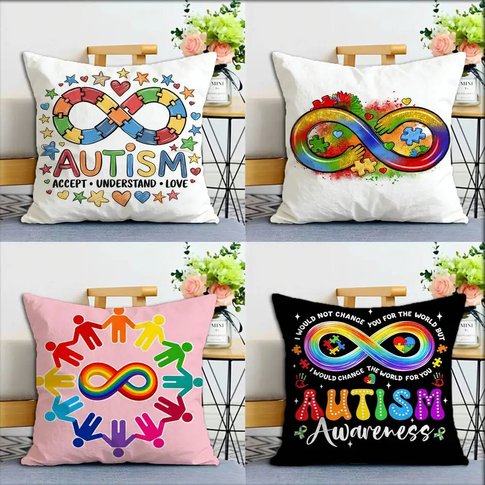 For Accept Support Love Autism Pride Symbol Rainbow World Various Sizes Square Pillow Case For Car Home Bedchamber Decor