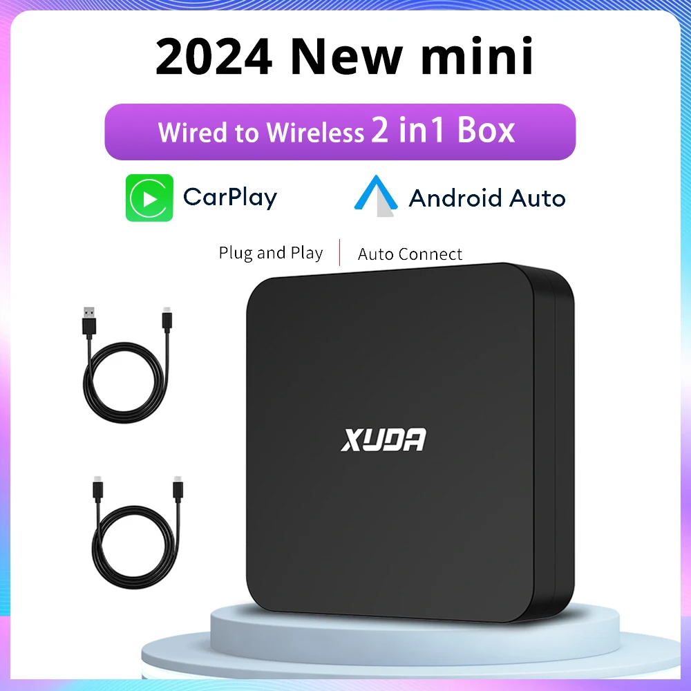 XUDA 2 in 1 Box Wireless CarPlay Android Auto Wireless Adapter Spotify For Mazda Toyota Mercedes Peugeot Volvo Support Netflix 