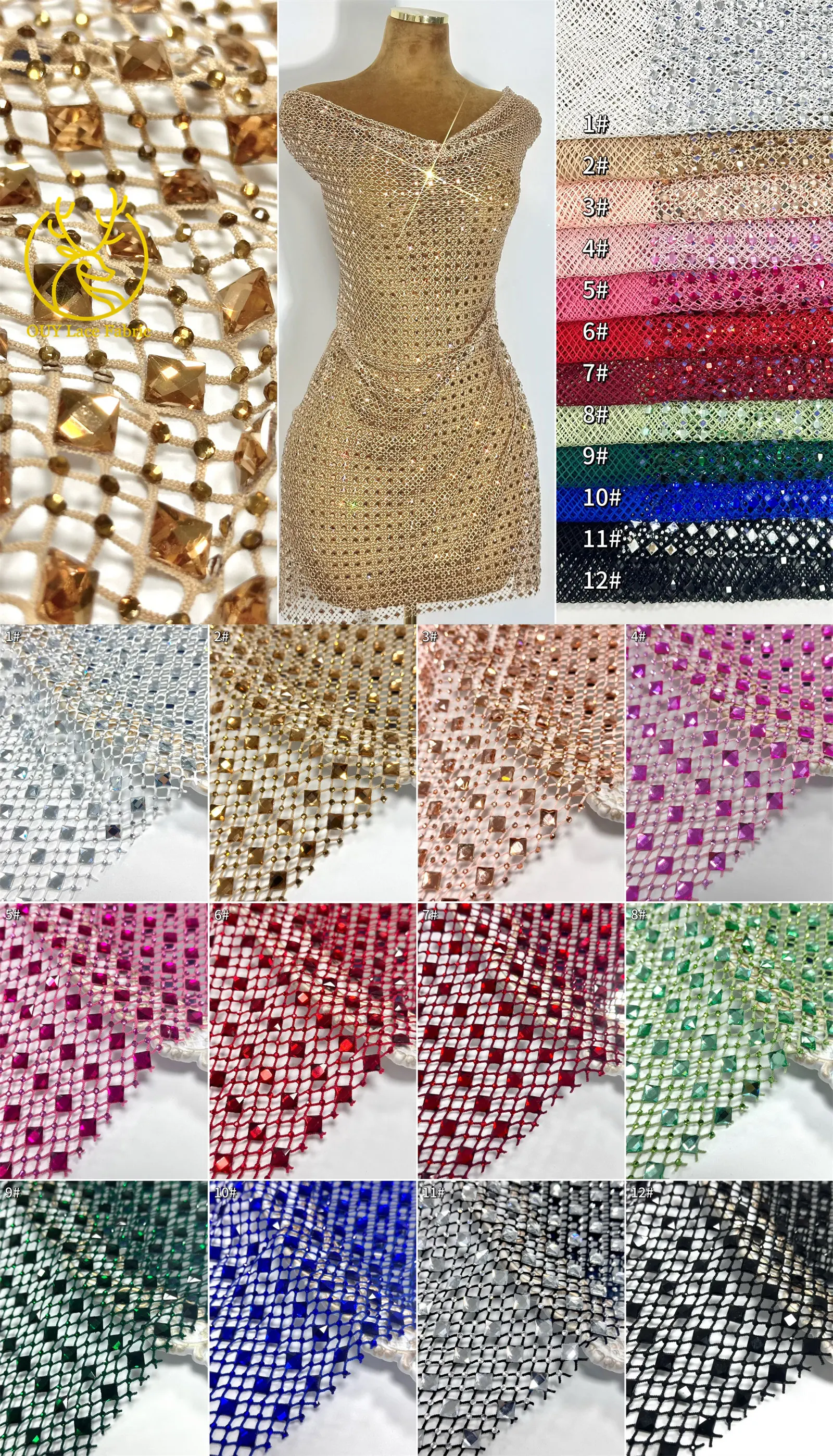 Luxury High-end Evening Party Women's Dresses French Jewel Stretch Fabric 2026 High-grade African Glass Rhinestone Lace Fabrics