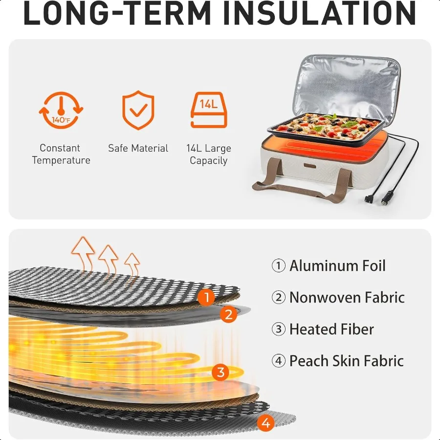 Food Warmer Heated Casserole Carrier Electirc 12V 110V Portable Food Warmer Insulated Casserole Carrier for Fits 9 x 13 Baking