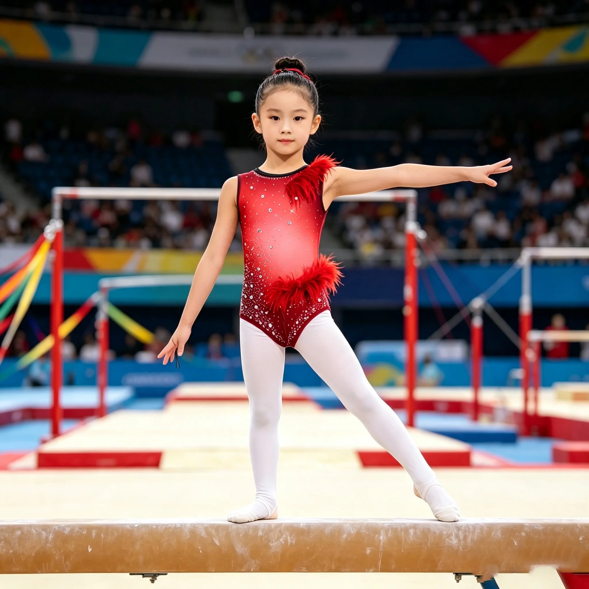 Maillots para Niñas, Leotardos de Gimnasia Rítmica, Ballet, Danza, Trajes de una Sola Manga Larga con Adornos de Plumas, Body Degradado para Patinaje
