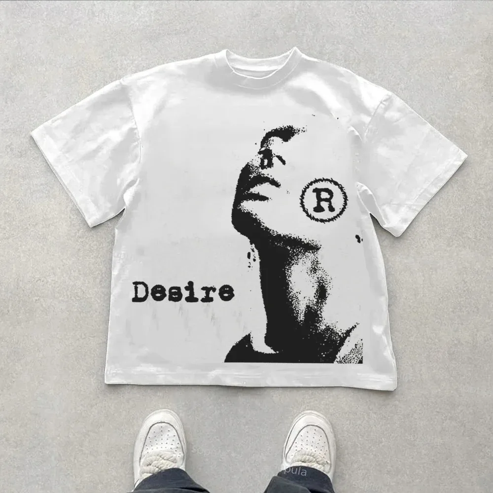 T-Shirt Oversize Vintage Estiva con Stampa Grafica Y2K per Uomo e Donna, Maniche Corte, Abbigliamento Streetwear