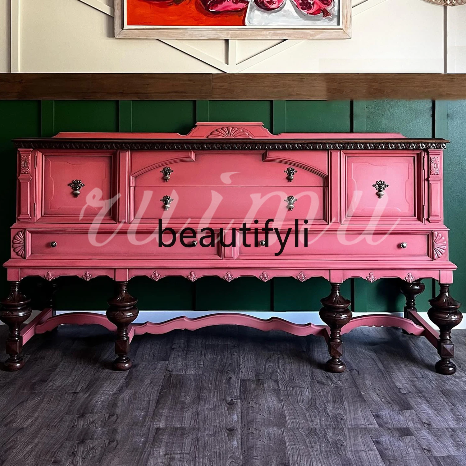 

French solid wood decorative side cabinet integrated storage cabinet against the wall retro restaurant carved storage cabinet