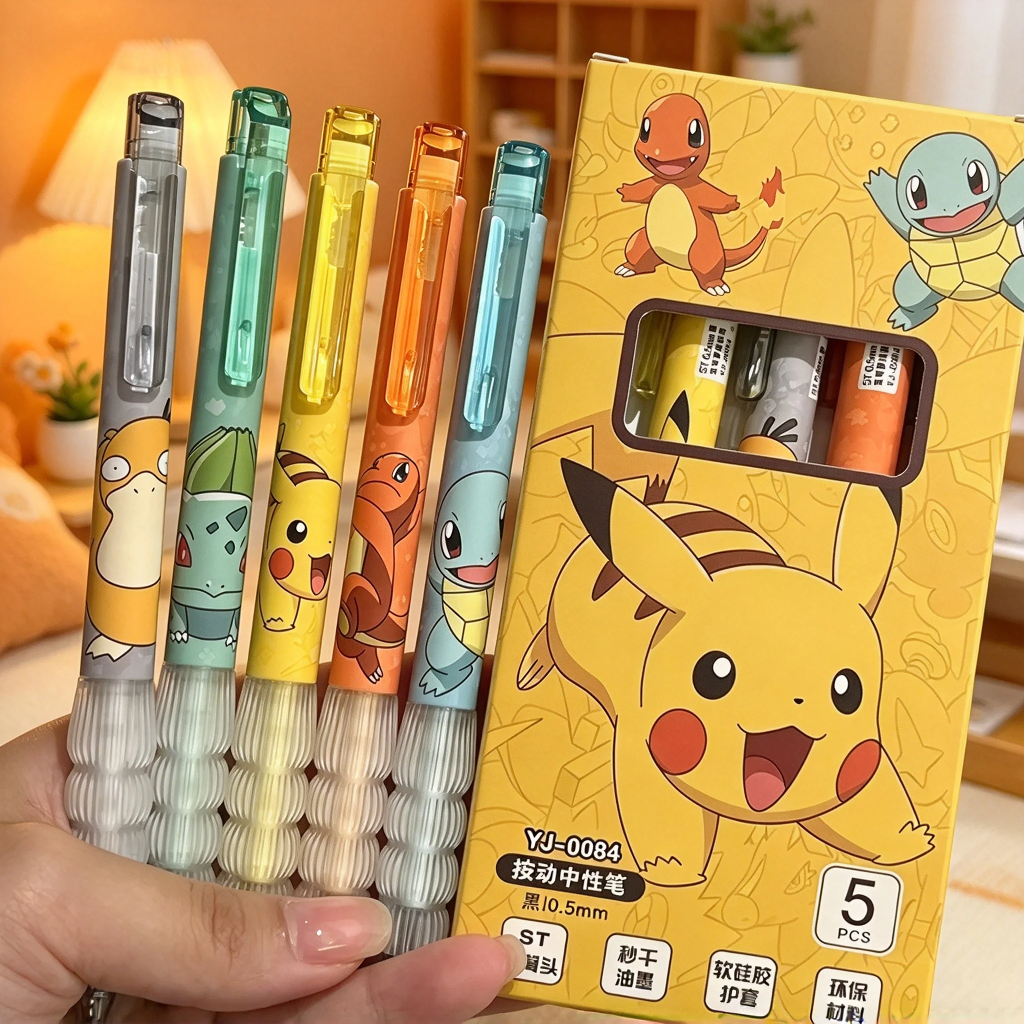 5pcs Gel Pen Set Pokémon Ballpoint Pen Cartoon Printing Writing Pen Students Stationery Office Supplies