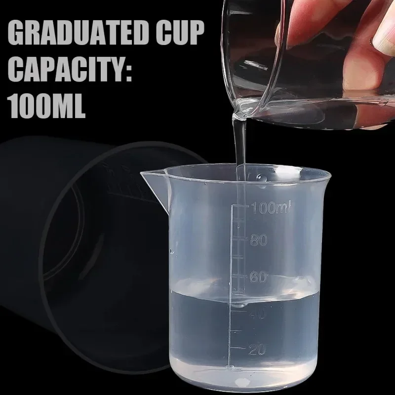 100ml Plastic Measuring Cup Transparent Scale Beaker Lab Chemical Measuring Cups for Resin Water Kitchen Liquid Jugs Container