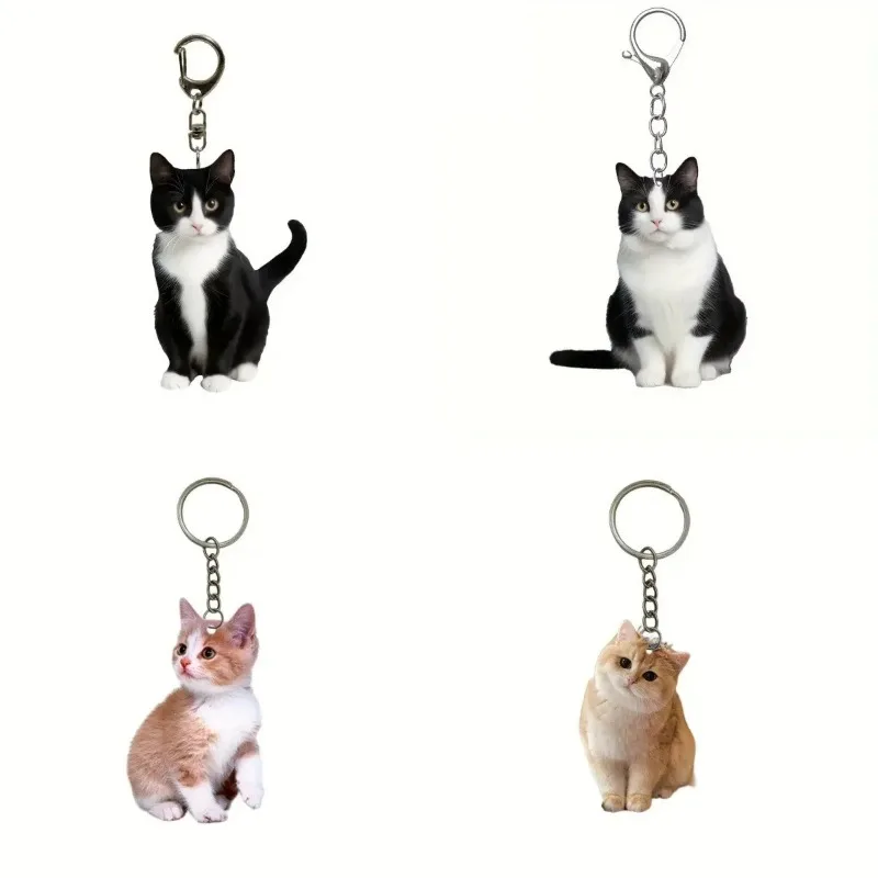 

1pc, Black and White Cat Keychain, 2D Acrylic Cat Pendant,Double-Sided Design, Animal Key Ring Charm for Backpacks & Gifts