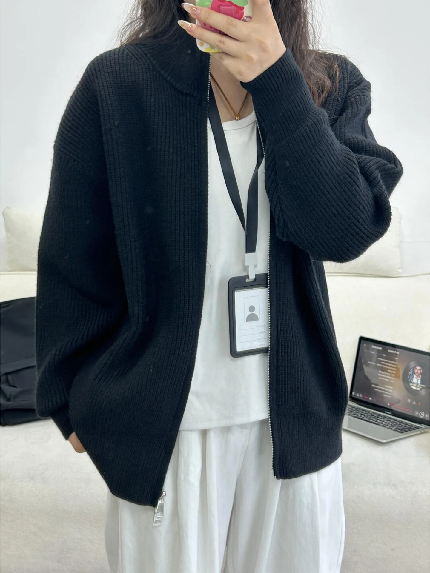 

Мужской вязаный кардиган Bla: осенняя американская свободная куртка в стиле Cleanfit, премиум-класса, с молнией, повседневная