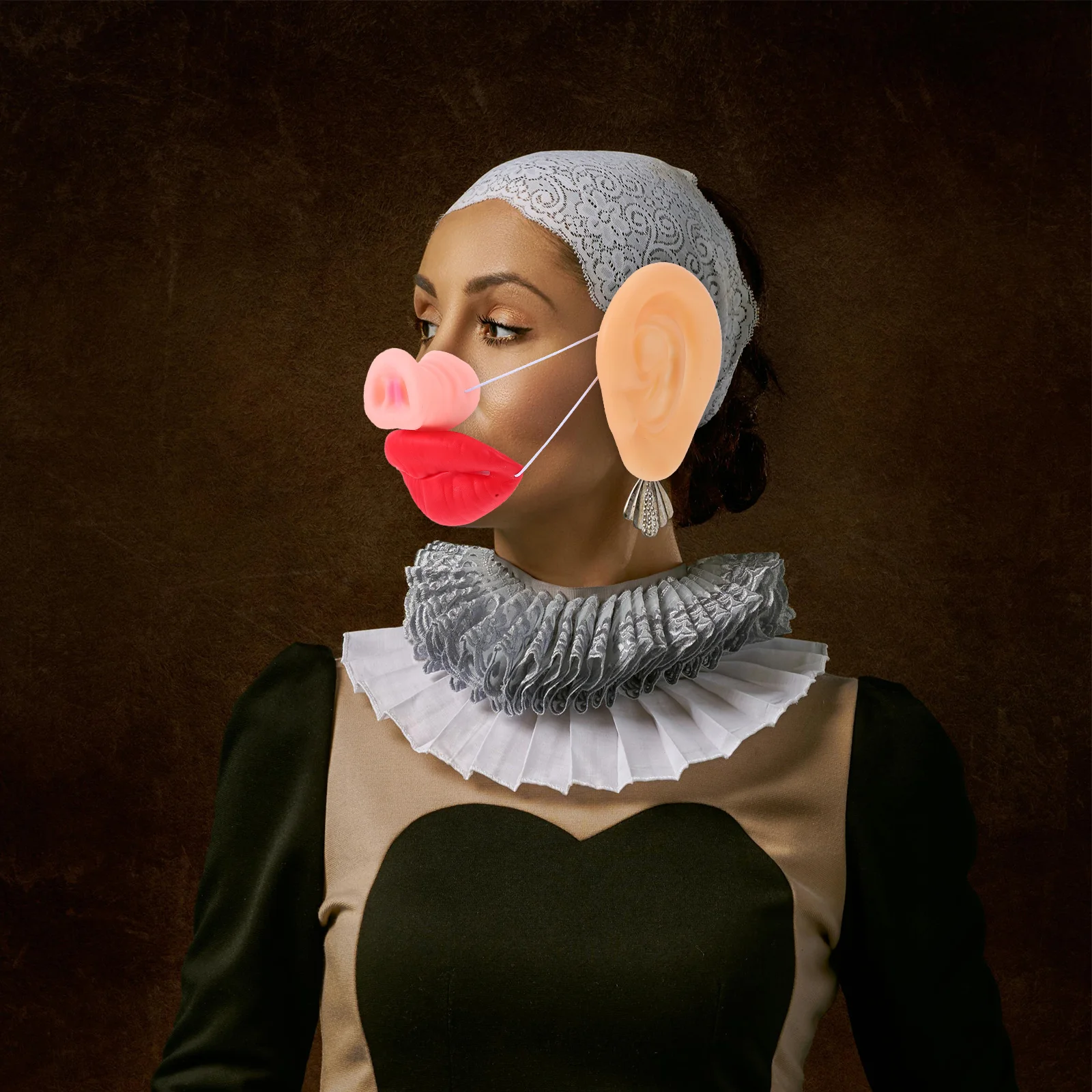 1-Set Halloween-Schwein-Kostüm-Zubehör-Set, realistisches weiches Latex, Schnauze, Nase, Ohren, Lippe für Erwachsene, universelle Passform, leicht