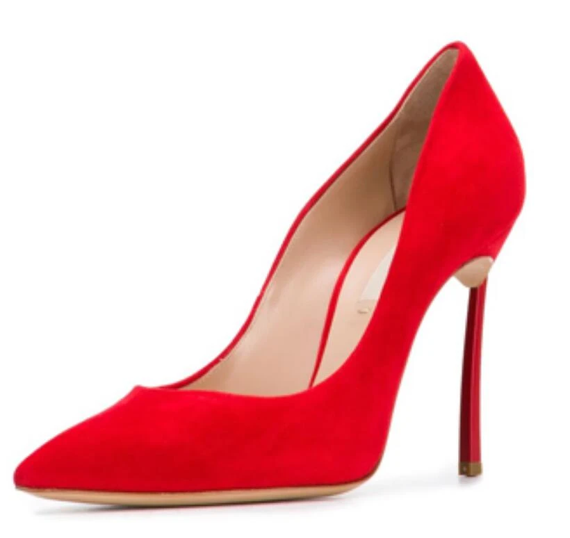 Women Pointed Toe Blade Pumps Metal High Heels Burgundy Blue Suede Stiletto Court Heeled 10cm Pumps Slip-on Office Lady Shoes