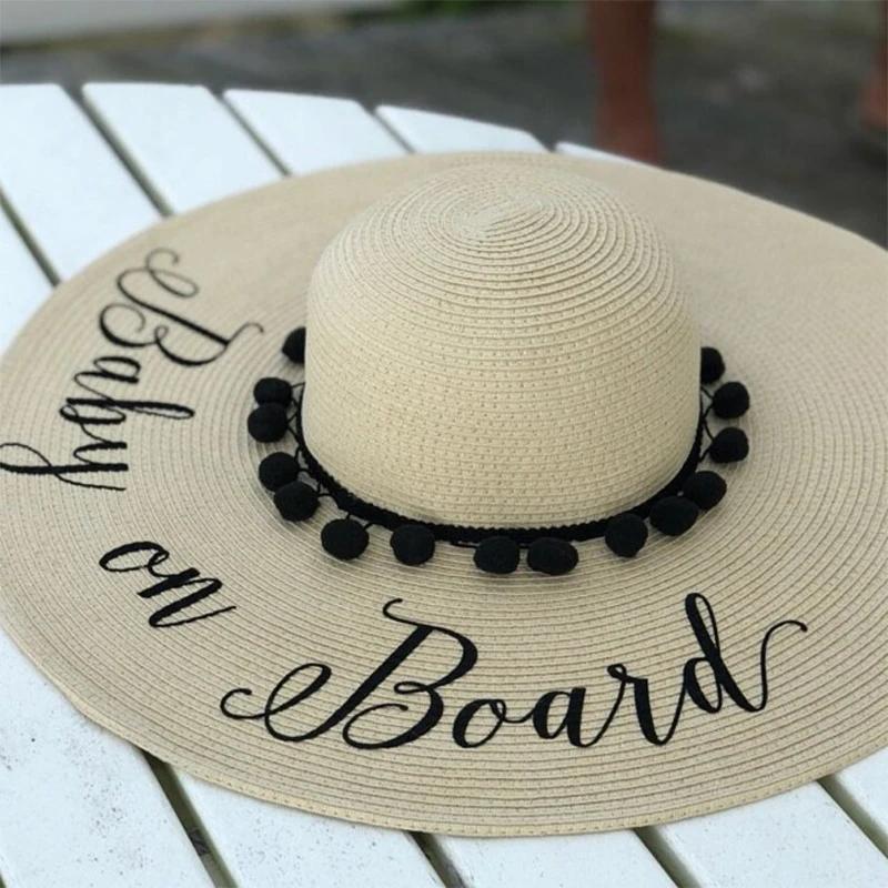 Baby on Board Mommy to be Pom beach Floppy Sun Hat pregnancy announcement Baby Shower new mom Gift present Keepsake Photo props