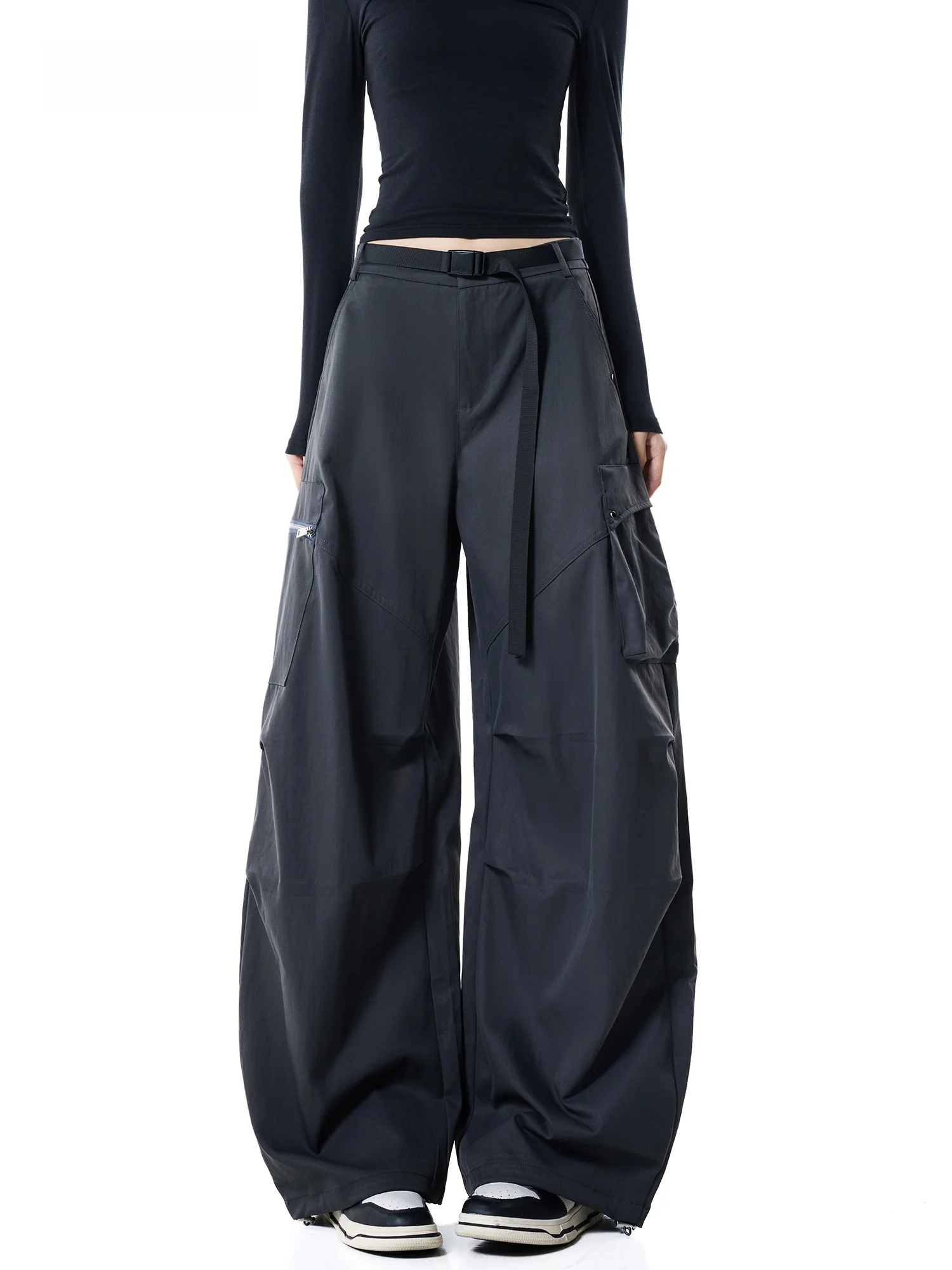 American High Street Style Women's Cargo Pants Loose Wide Leg Casual Trousers with Multiple Pockets Autumn New Arrivals